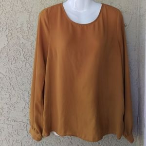 Forever 21 chiffon gold tied back long sleeve top